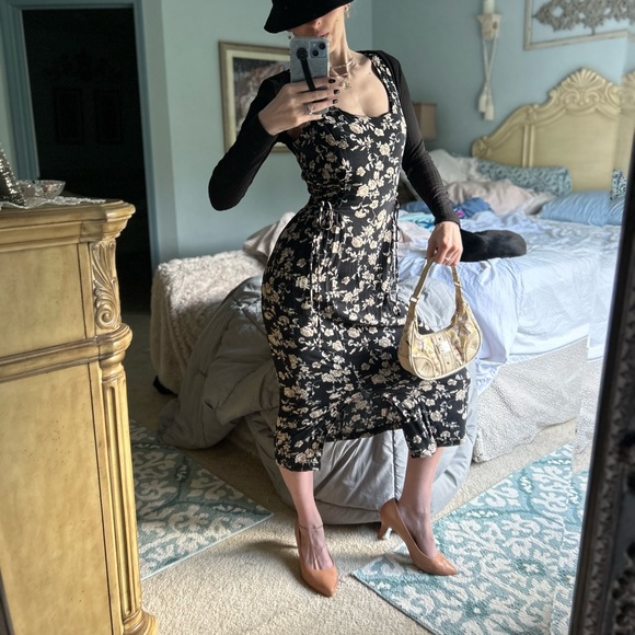 Vintage 90s corset lace up ditsy floral dress - Picture 10 of 15